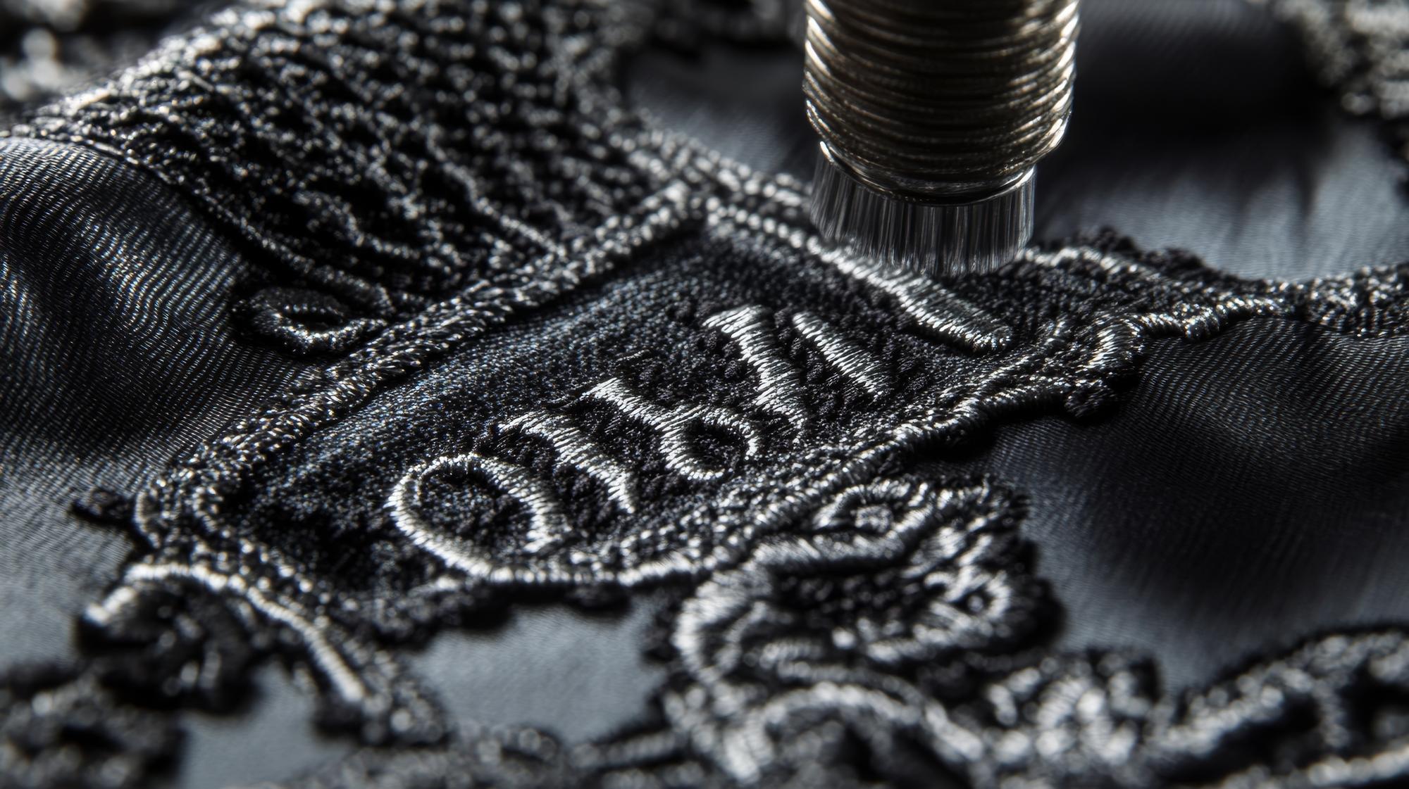 Close detail of monogram stitches on cotton